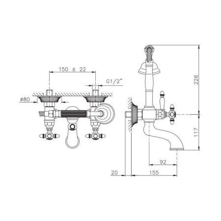 Nicolazzi Impero Смеситель для ванны с 2мя ручками, с переключателем ванна/душ, цвет: золото, артикул 1201GO36