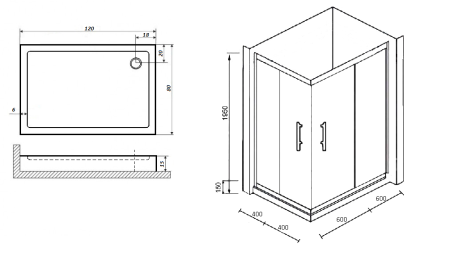 Уголок ZQ121G-R душевой PARLY с поддоном