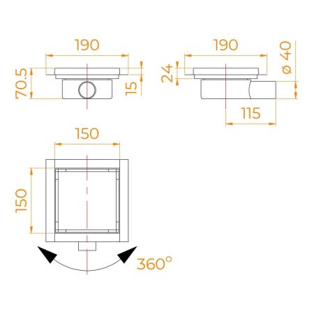 Душевой трап RGW SDR-10 квадратный, хром, металлическая крышка, горизонтальный слив (150x150), артикул 79211015-01