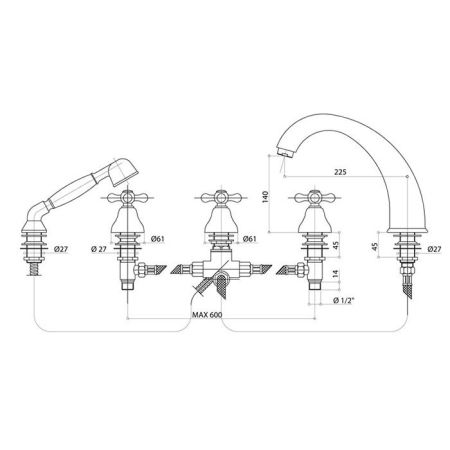 Bongio Axel Смеситель для ванны, цвет золото, артикул 15531OR0D