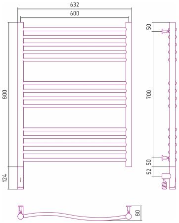 Полотенцесушитель электрический ФЛЮИД 3.0 800х600 МЭМ левый (Матовый белый), артикул 30-5820-8060