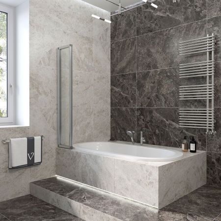 Шторка на ванну Veconi Palau PL-74R, 1200x1500, хром, стекло прозрачное, артикул PL74R-120-01-19C4