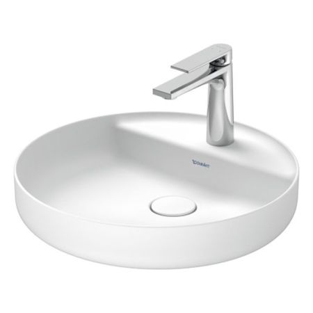 Duravit Vitrium Раковина накладная круглая 460мм, из DuroCast UltraResist-композит, без перелива, с полкой с 1 отв для смес-ля,Цвет белый матовый, артикул 266246