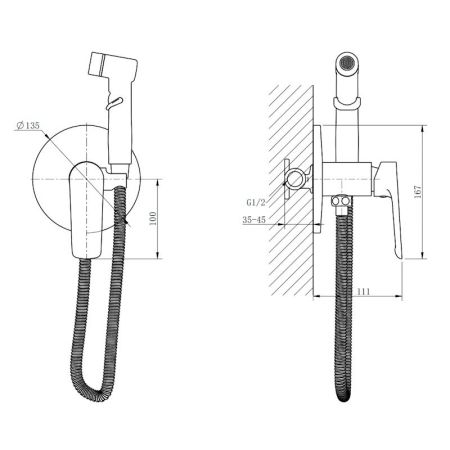 Гигиенический душ со смесителем встраиваемый ESKO SMHLGB, черный