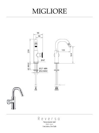 REVERSA Смеситель для биде моноком.(без слива), золото, артикул 28209