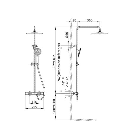 Душевая стойка Esse VSFS-1E0TCH термостатическая, хром, артикул VSFS-1E0TCH