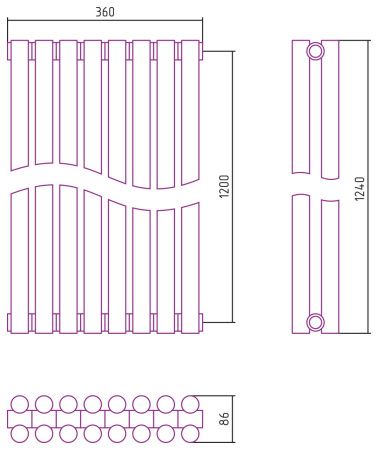 Отопительный радиатор ЭСТЕТ-11 н/ж 1200х360 / 8 сек (Матовый БЕЛЫЙ)