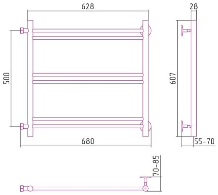 Полотенцесушитель водяной СТИЛЬЕ "Версия-Б1" 500х600 (2+2+2) П 16 (Белый), артикул 12611-5060