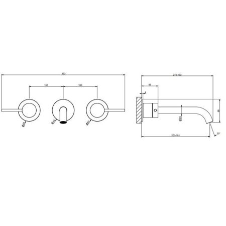 GESSI 316 Встраиваемый смеситель с изливом 200-180мм (внешние части), цвет:Black XL, артикул 54094#299