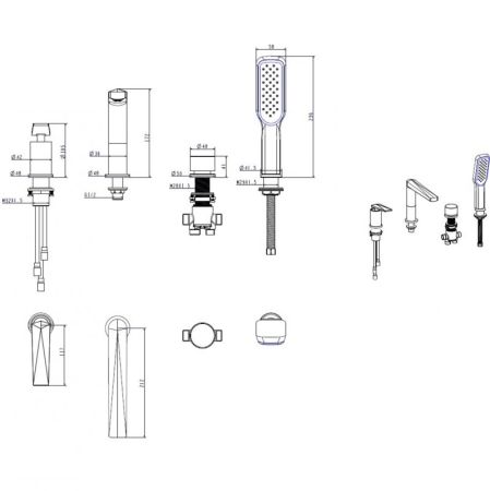 Смеситель врезной на борт ванны VENTURO черный + хром