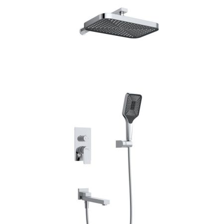 DUE Душевой комплект встраиваемый с изливом (смеситель встраиваемый, верхний душ, ручной душ со шлангом, штуцер с держателем), хром DUE-VDSET-CRM, артикул DUE-VDSET-CRM