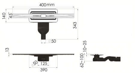 Желоб BERGES водосток SIMPEL 400, матовый хром, S-сифон D50 H60 боковой, артикул 090110