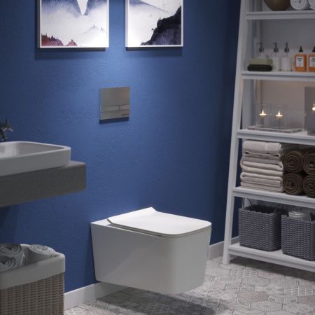 Комплект BERGES для монтажа  подвесного унитаза: инсталляция NOVUM525, кнопка F3 хром глянец, унитаз FLOE Rimless, сидение дюропласт Floe Slim SO, микролифт, быстросъем