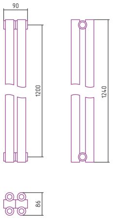 Отопительный радиатор ЭСТЕТ-00 н/ж 1200х90 / 2 сек (САТИН), артикул 071-0332-1202