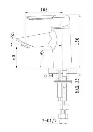 Смеситель для раковины WONZON & WOGHAND BAROQUE, Хром (WW-191101-CR), артикул WW-191101-CR