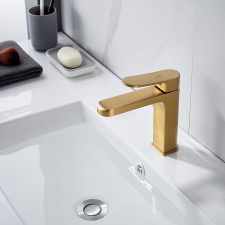 Смеситель для раковины Shevanik S4501G, золотой сатин, артикул S4501G