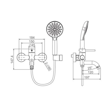 Смеситель для ванны Prohanss P31.30.05, сатин