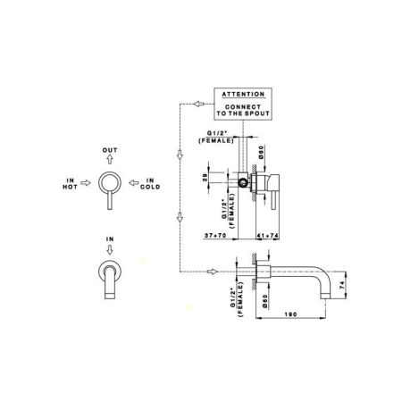 Nicolazz Arena Смеситель для раковины на 2 отверстия, встраиваемый, излив: 190мм, цвет: черный матовый