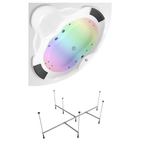 Гидромассажный комплект с хромотерапией 5 в 1 Lavinia Boho Elegant 36192H0C, акриловая ванна 150x150 см, каркас с монтажным набором, подголовник, хромотерапия, гидромассаж, артикул 36192H0C