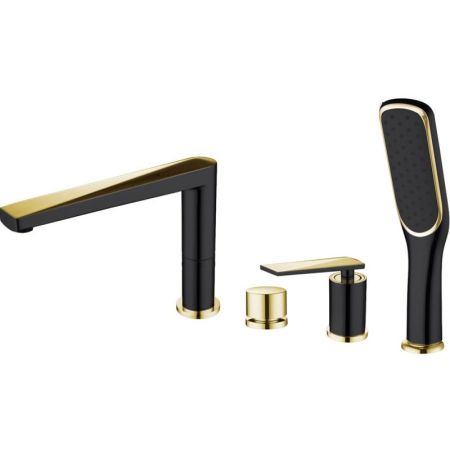 Смеситель врезной на борт ванны  VENTURO  черный + золото, артикул 380-B