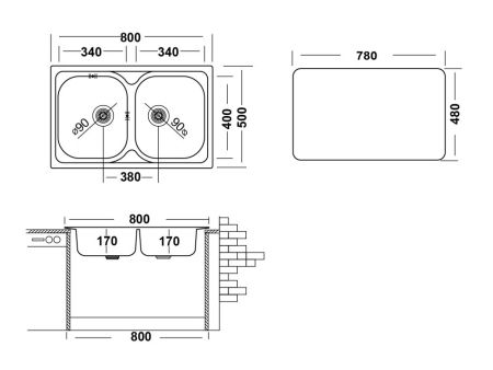 Кухонная мойка UKINOX Гранд GRP800.500 20GT8K -O, 50*80, артикул GRP800.500 20GT8K -O