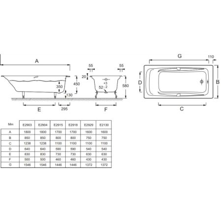 E2904-00 ванна REPOS /180x85/ без отв. под ручки, артикул E2904-00