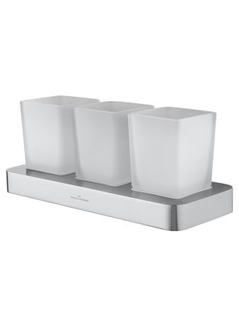 Три стакана для зубных щеток с держателем WONZON & WOGHAND LOTTE, Хром (WW-8338), артикул WW-8338