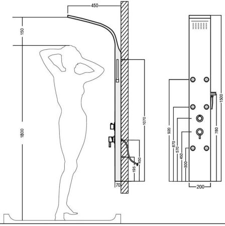 Душевая панель Galaxy Black с гидромассажем, артикул AP40-04