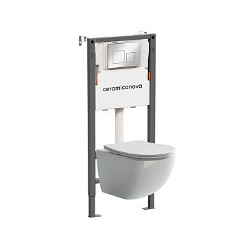 Комплект Подвесной унитаз Форма (Forma) Безободковый (Rimless) + Система инсталляции Баланс (Balance) кнопка Квадрат (Square), хром глянцевый