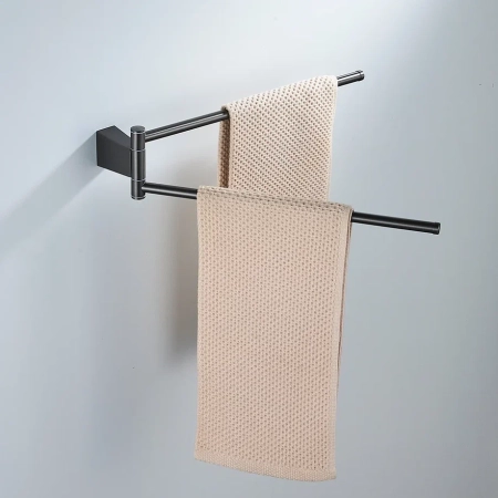 Полотенцедержатель поворотный двойной Shevanik SG5707T, оружейная сталь