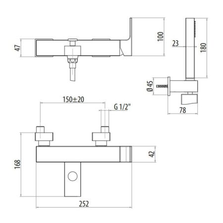 GATTONI Kubik Смеситель для ванны/душа встраиваемый с ручной лейкой, цвет BIANCO OPACO, артикул 2500/25BO