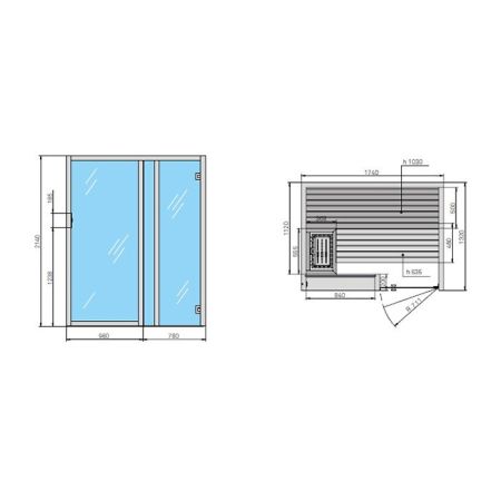 Effegibi Yoku S Glass Сауна 174x132h214см, DX, цвет: черный орех, артикул SA 70 30 0019