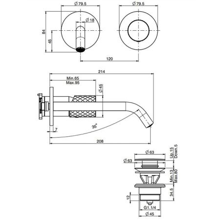 Fima Carlo Frattini Spillo Tech Cмеситель для раковины, встраиваемый, излив: 20.8см., цвет: золото, артикул F3051TWLX8XOR