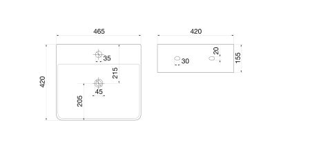 Раковина накладная Vinkel белая прямоугольная с полочкой под смеситель 465*420*155 (без ДК), артикул OWLB191032