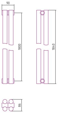 Отопительный радиатор ЭСТЕТ-11 н/ж 1800х90 / 2 сек (БЕЛЫЙ), артикул 12-0302-1802
