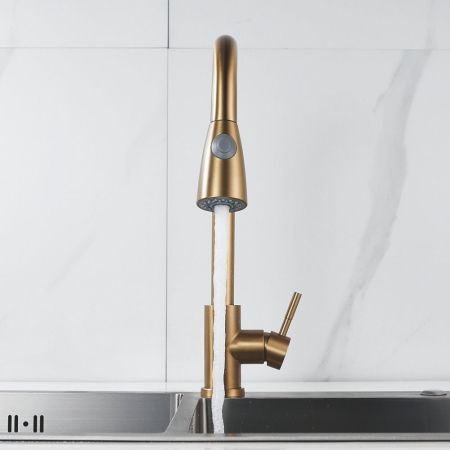 Смеситель для кухни с выдвижным изливом Raffine F213G, золотой сатин, артикул F213G