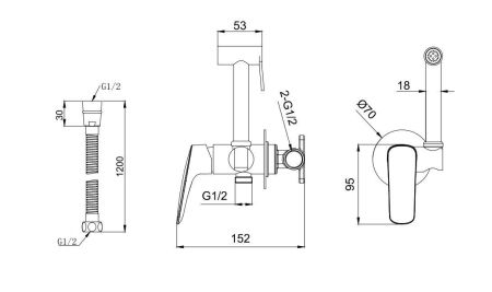 Комплект для гигиенического душа встроенный AQUATEK (cмеситель + гигиеническая лейка + шланг), матовый черный AQ1019MB ВЕГА, артикул AQ1019MB