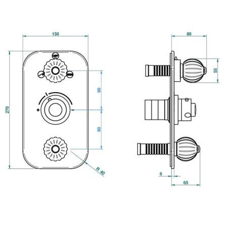 THG MANDARINE METAL Смеситель для душа встраиваемый, термостатический, с переключателем на 2 положения и запорн вентил, внешн часть, цвет хром/золото