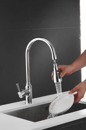 Смеситель для кухни с выдвижным изливом Shevanik S163, хром