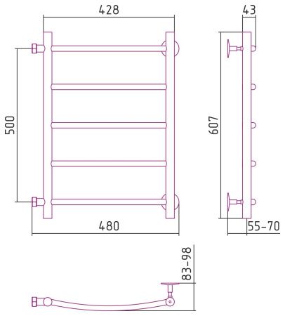 Полотенцесушитель водяной СТИЛЬЕ "Версия-Б2" 500х400 (5) Г 18 (Белый)