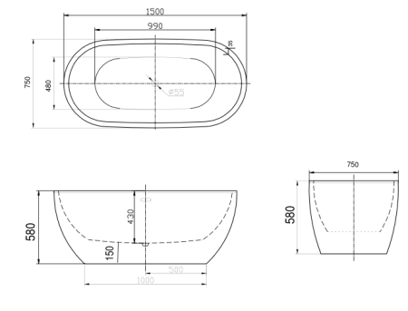 Акриловая ванна ARTMAX AM-218-1500-750, артикул AM-218-1500-750