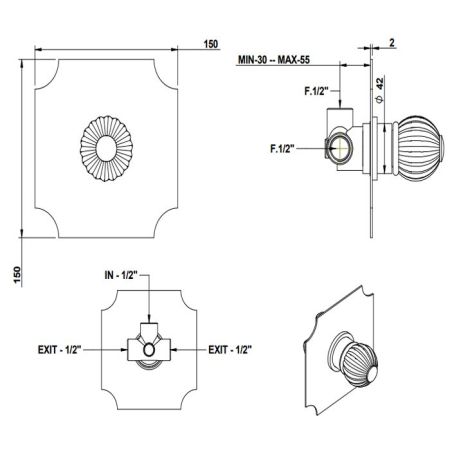 BONGIO RIVOLI Переключатель на 2 положения, ручка стекло белое, внешняя часть, цвет золото, артикул 05556OR00EU