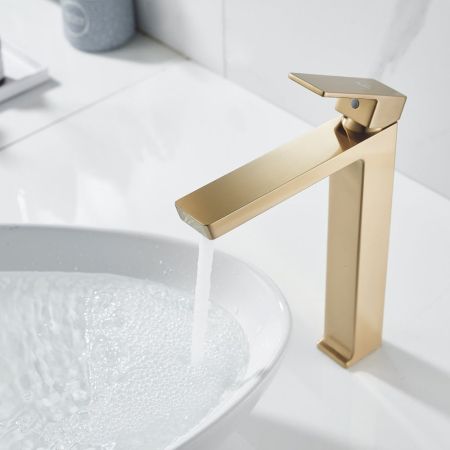 Смеситель для раковины высокий Rose R1811G-1, золотой сатин, артикул R1811G-1