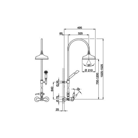 CISAL Arcana Empress Настенная душевая система:смеситель для душа,верхний душ Easy Clean,ручной душ с держателем и шлангом, цвет хром, артикул EM00405021