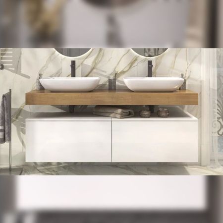 Тумба подвесная без столешницы Velvex Unit tp.UNI.80.2Y белый глянец, 80 см, артикул tp.UNI.80.2Y белый глянец