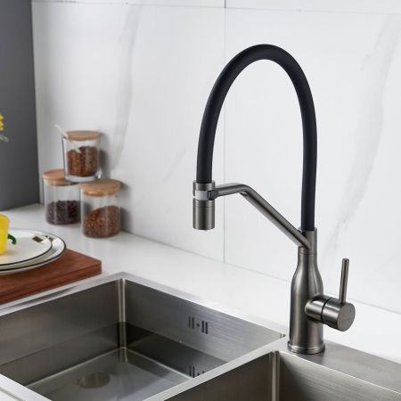 Смеситель для кухни с гибким изливом Shevanik S343T-3, оружейная сталь