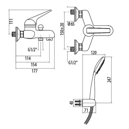 Gattoni H2Omix6000 Смеситель для ванны с душ.комплектом (держатель,шланг,лейка),цвет хром, артикул 6020165CO