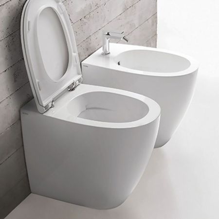 GLOBO 4ALL Унитаз приставной безободковый 54*36см, крепёж к полу в комплекте, цвет белый, артикул MD004.BI