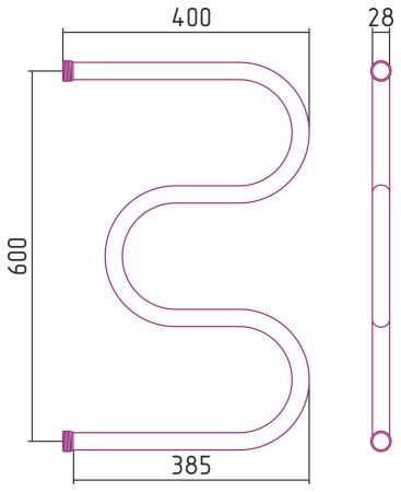Полотенцесушитель "СТИЛЬЕ" М-обр. 600х400 резьба-сгон 1" (Без покрытия), артикул 00004-6040