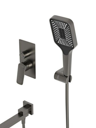 DUE Душевой комплект встраиваемый с изливом (смеситель встраиваемый, верхний душ, ручной душ со шлангом, штуцер с держателем), хром DUE-VDSET-CRM, артикул DUE-VDSET-CRM